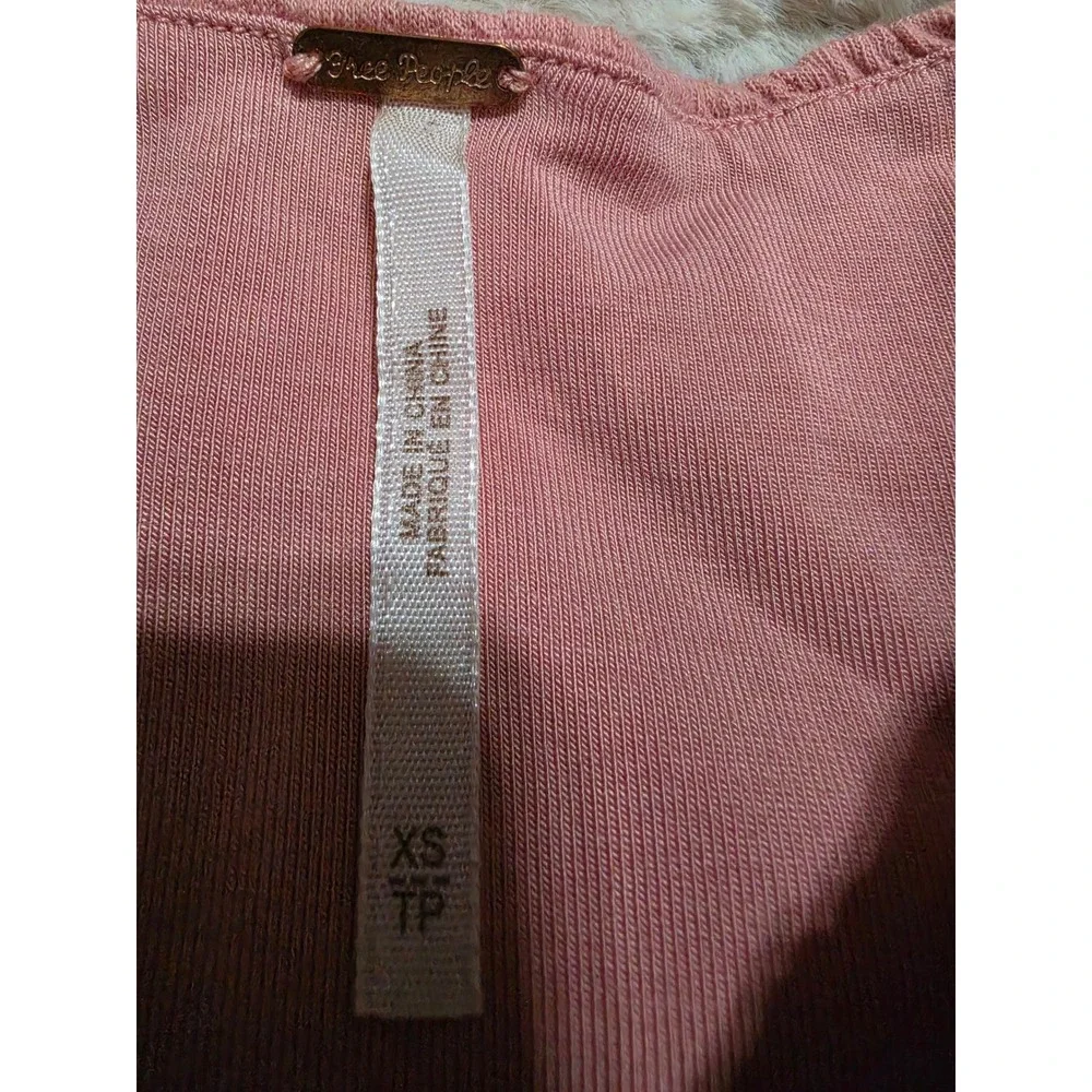 Free People Pink Textured Long Sleeve Corset Tie Back Top XS OB1192818